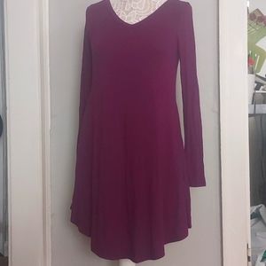 Purple, light weight fabric, long sleeve, knee length dress